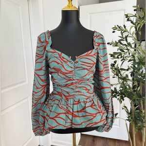 NWT Daniel Rainn Womens Long Sleeve Smocked Top‎ Size Medium